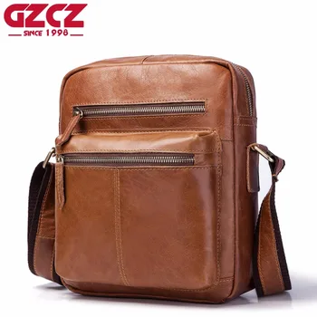 

GZCZ Flap Genuine Leather Messenger Bags High Quality Vintage Men Solid Zipper Design Brand Handbags With Solid Bag For Office