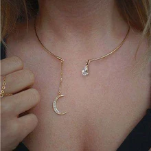 Богемные Стразы, циркониевые Подвески в виде Луны, ожерелье для воротника s для женщин, элегантное Золотое серебряное ожерелье с кристаллами