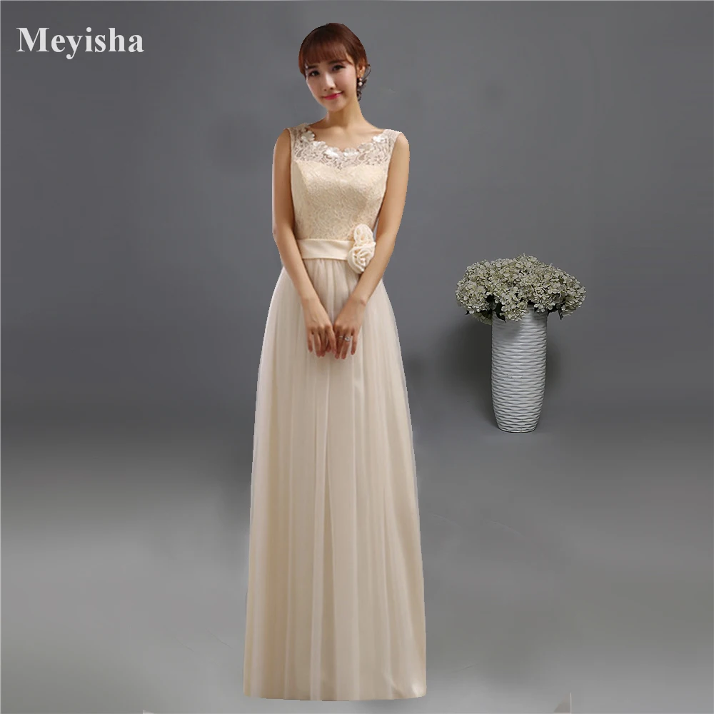 

ZJ0126 champagne chiffon around neck formal party dresses 2015 bridesmaid dresses long with lace maxi plus size flower elegant