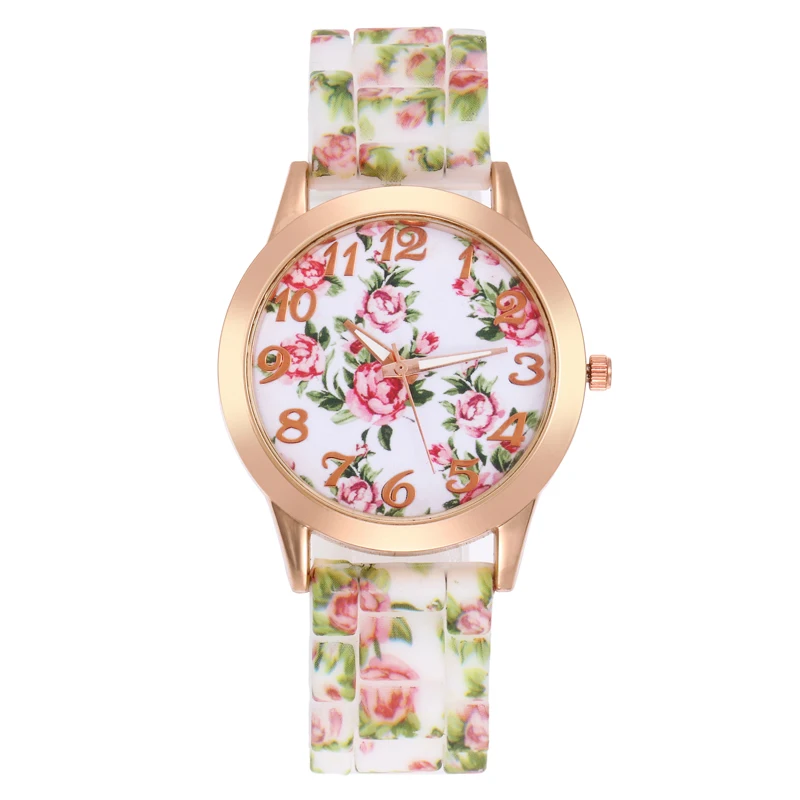 

New Fashion Flower Printed Women Silicone Watch Women Quartz Wristwatch Lady Dress Watch Montre Femme Relogio Feminino Horloges