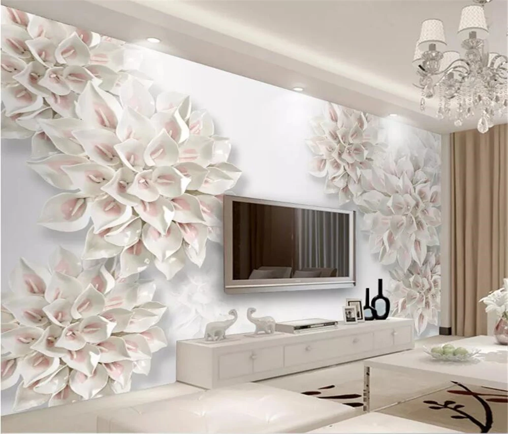 

wellyu Custom wallpaper papel de parede 3d embossed calla flower TV background wall papers home decor papel pintado behang