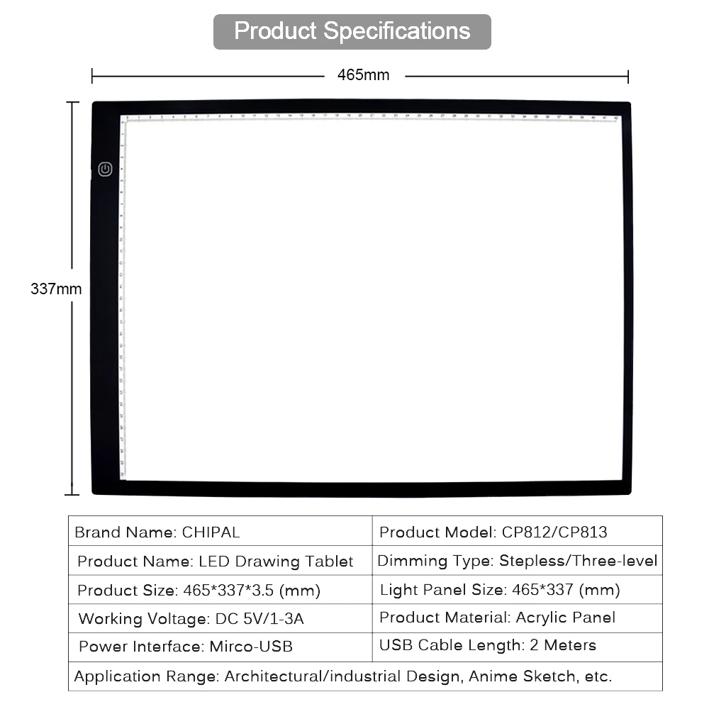 A3 Scale Drawing LED Light Pad Tablet Artcraft Tracing Light Box Copy Board Paint Writing Table for Painting Sketching Animation