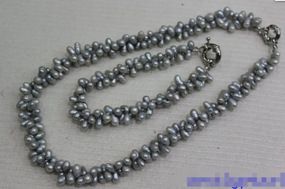 

hot sell new - j003332 2strand Gray Freshwater pearl set 4x6mm 8.5&18INCH Alloy "Handmade