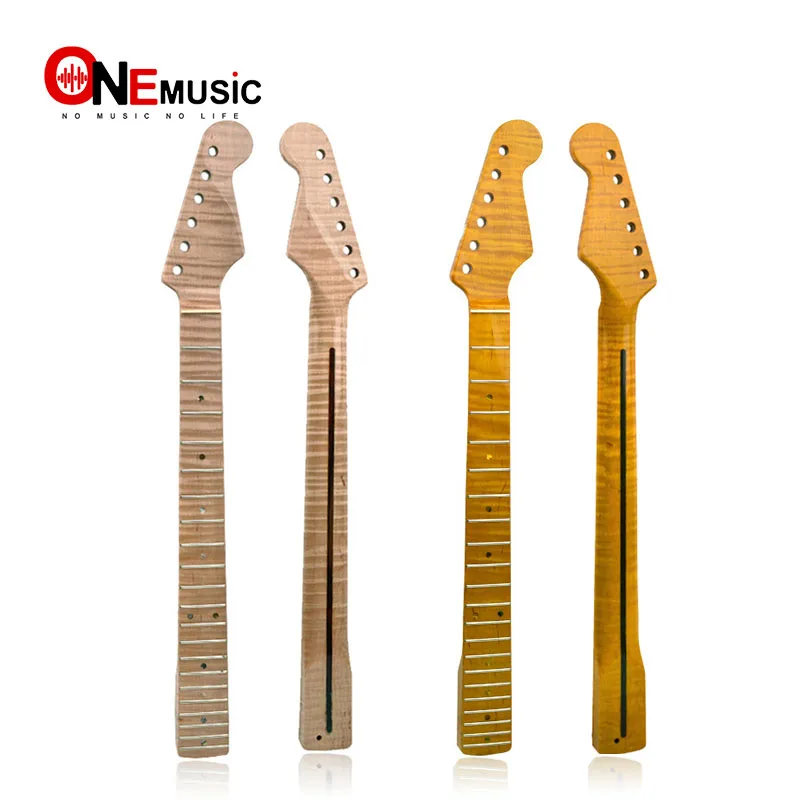 

21 Fret Tiger Flame Maple Guitar Neck Replacement Guitar Neck for ST Electric Guitar Abalone Dots Natural Yellow Glossy