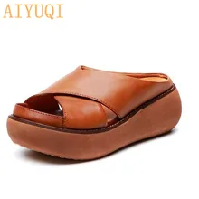 AIYUQI Women slippers retro 2019 new women sandals 100% natural genuine leather platform casual wedge summer shoes for women цена AIYUQI Women slippers retro 2019 new women sandals 100% natural genuine leather platform casual wedge summer shoes for women цены онлайн