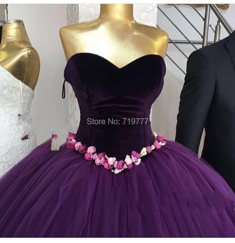 Elegant-Purple-Puffly-Ball-Gown-Evening-Dress-2017-Hand-Made-Flowers-Sweetheart-Neck-Off-The-Shoulder