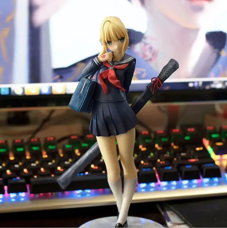 

Anime Fate stay night Saber School Uniform Style Action Figure PVC Toys Collection Doll With Box 23CM