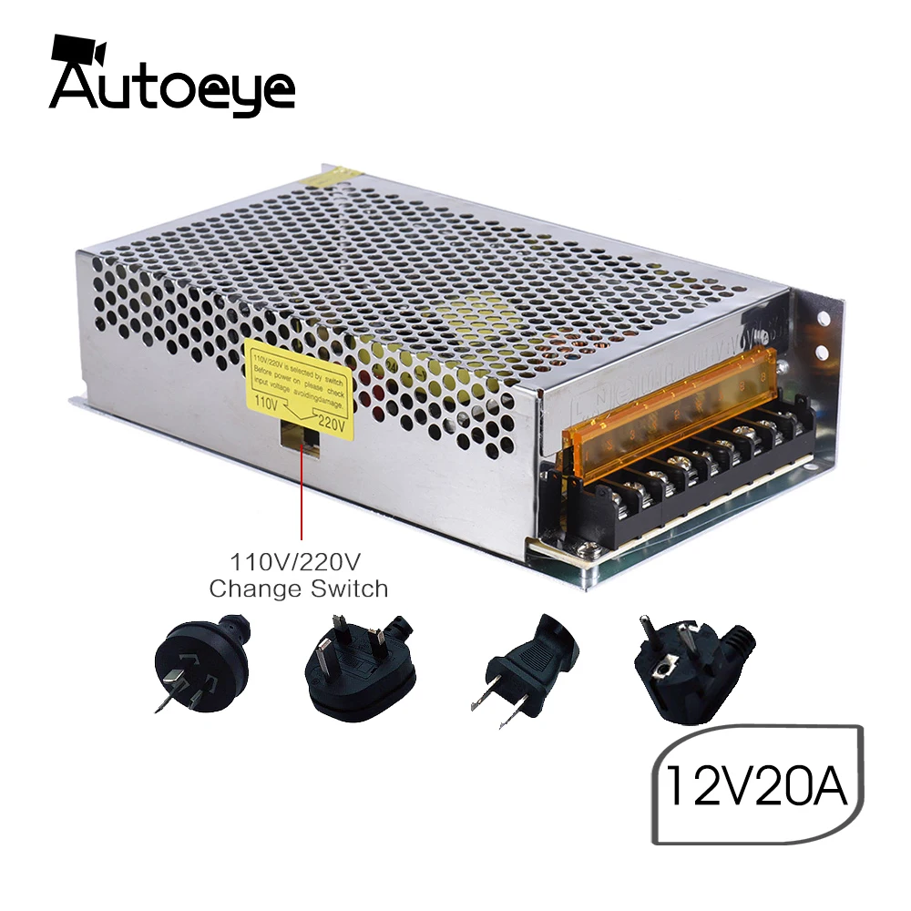 Autoeye AC/DC переключатель Мощность с кабель для подключения к сети 3D-принтеры адаптеры Питание трансформатор для светодиодные ленты аксессуары 12V 20A 240W