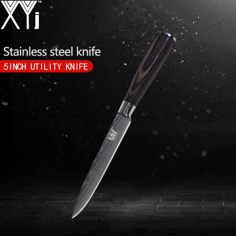 XYj один нож из нержавеющей стали 3,5, 5,5, 7,8, 8 дюймов, японский дамасский нож с узором в виде вен, кухонный нож, супер острые инструменты для приготовления пищи - Цвет: 5 inch Utility Knife