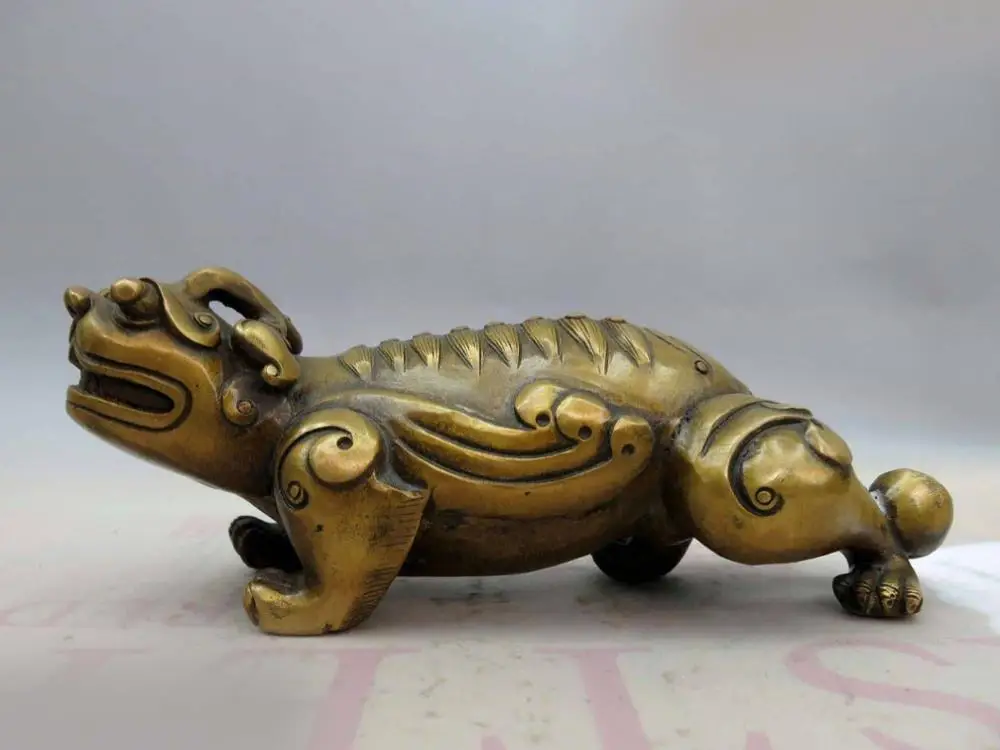 DS China brass copper lucky Sculpture beautiful Guard Foo Dogs Lion Unicorn Statue | Дом и сад
