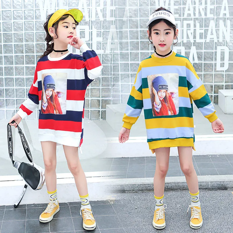 

Fresh Color Spring Autumn Kids Teenage Tshirt Clothes Wide Striped Long Sleeve T-shirts Tops For Girls Sweatshirts 4 - 12 Years
