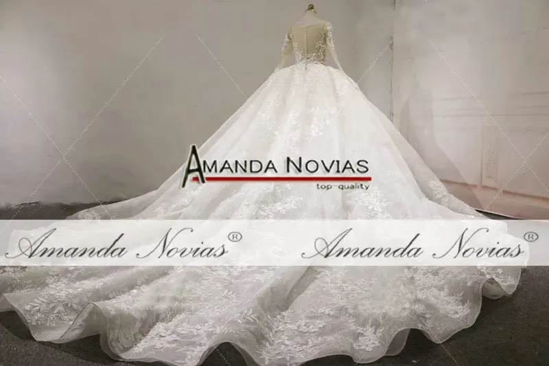 Vestido de noiva princesa 2019 С Длинным Рукавом Кружевная Апликация Pleat Королевское свадебное платье