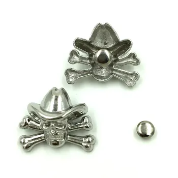 

100 Sets Wholesale Silver Tone Punk Skull Skeleton Hat Spike Studs Spots Garment Rivets 24x29mm
