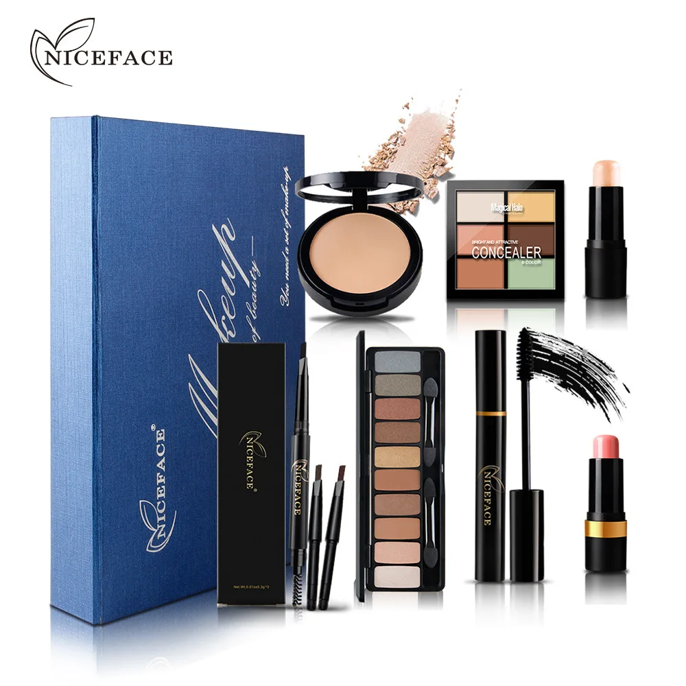 

NICEFACE Cosmetic Makeup Set Pressed Powder Eye Shadow Eyebrow Pencil Volume Mascara Contour Palette Lipstick Blusher Tool Kit