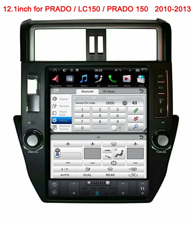 

tesla style car dvd multimedia player for TOYOTA PRADO LC150 PRADO 150 2010-2013 android 7.12 OS 4core ram 2g rom 32g gps navi