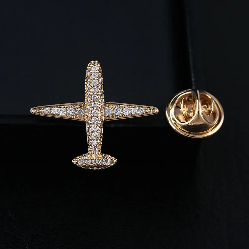 CHUKUI New Trendy Design Silver Gold Color Plane Brooch Pin Cubic Zirconia Jewelry Crystal Brooches For Women Men  (2)