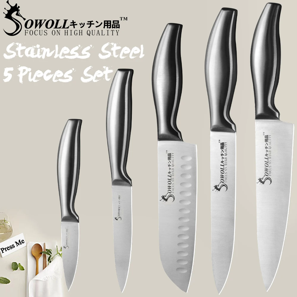 

SOWOLL New Arrival Kitchen Knives Ergonomic Grip Handle 3.5" 5" 8" 8" Stainless Steel Knife Kitchen Cooking Tools Accessories