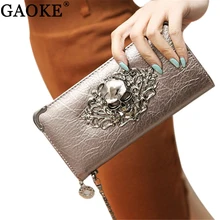 2018 Hot Mode Logam Skull Pola PU Kulit Panjang Dompet Wanita Dompet Portabel Kasual Lady Pemegang Kartu Cash Purse Hadiah