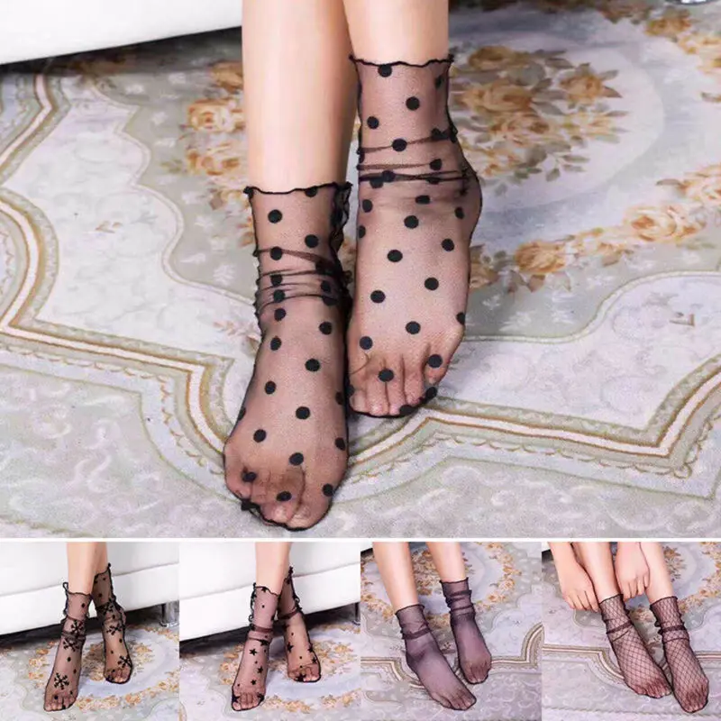 

Women's Black Sexy Fishnet Mesh Ankle Socks/Pop Stocking With Lace Trim Shining fashion Comfortable Gift