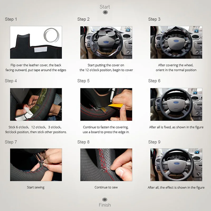 Кожаный чехол LUNDA с ручной строчкой для Ford Focus 3 2012 2014 KUGA Escape 2013 2016|car steering wheel