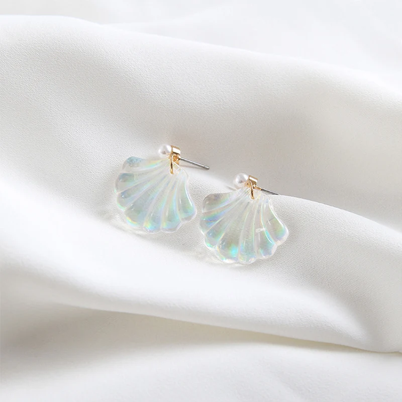 LNRRABC new Exquisite 1Pair Allergy Free Unique Romantic Resin Colorful Mermaid Rainbow Pearl Shell Earrings High Quality