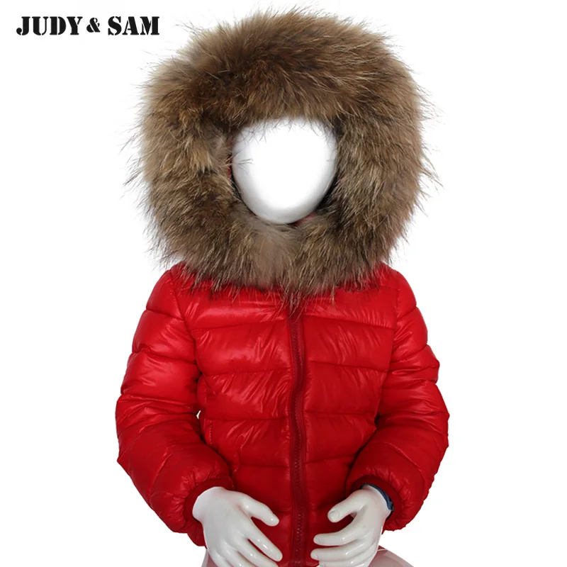 Kids Winter Wear Real Removable Raccoon Fur Collar Camouflage Solid Color For Baby White Duck Down