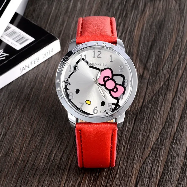 Kualitas Tinggi Lucu Hello Kitty Jam Tangan Kartun Anak-anak Gadis Kristal Gaun Quartz Wrist Watch Montre Enfant Mix Warna Pink