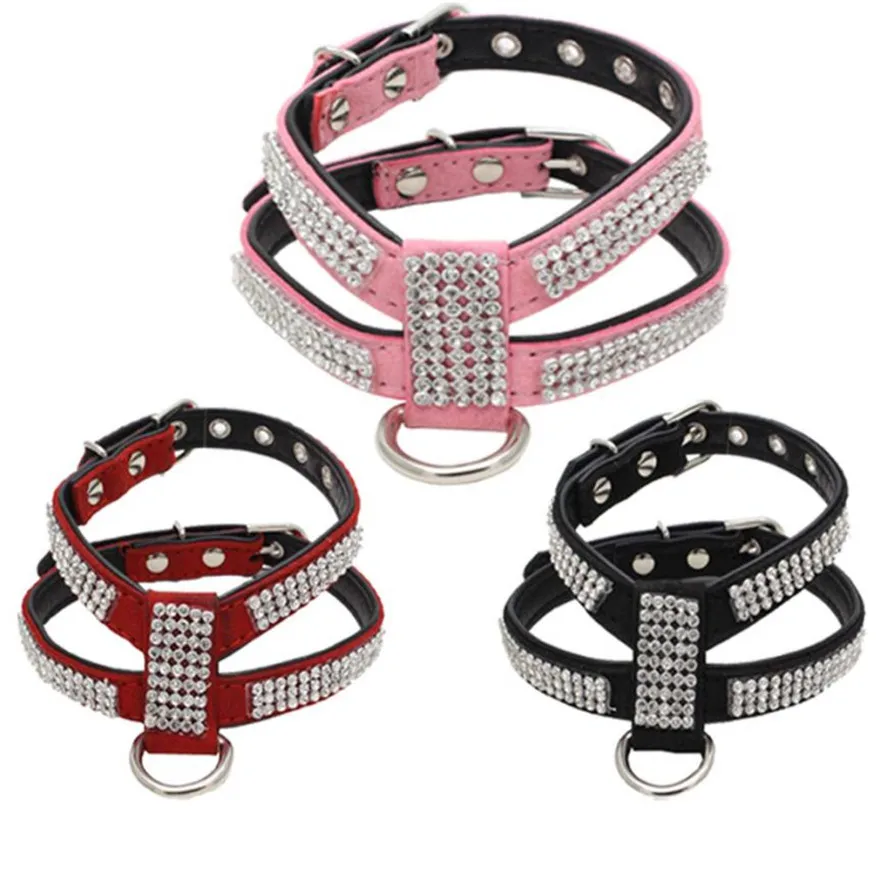 New Dogs Harness 1pc Adjustable Pet Dog Leads Rhinestone Diamond Chest
