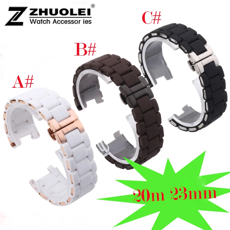 

20mm 23mm High Quality Black Brown White Soft Waterproof Diving Silicone Rubber with steel Watchband Straps for AR watches band
