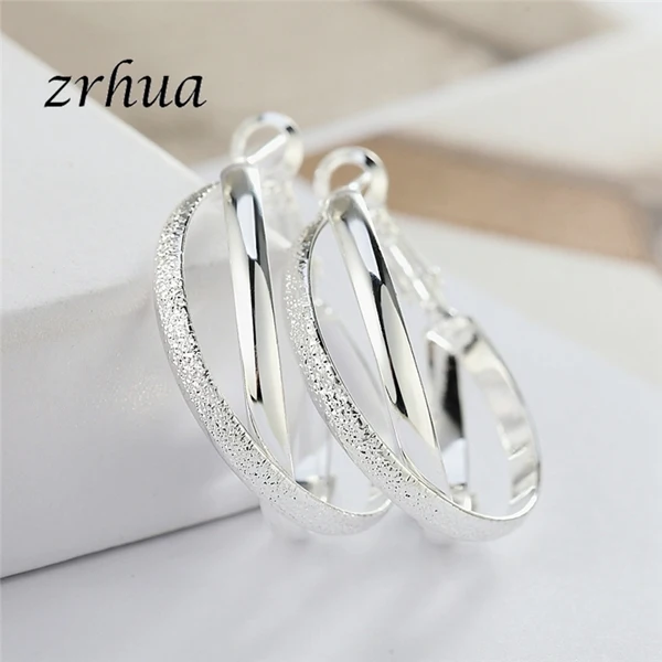 ZRHUA, классические женские серьги-кольца для помолвки, высокое качество, 925 пробы, серебряные ювелирные изделия, круглая огранка, AAA циркон, Brinco Bijo - Окраска металла: silver