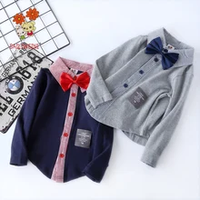 Осень г., новая рубашка с лацканами для мальчиков детская хлопковая рубашка с длинными рукавами и застежкой на пуговицах Детская куртка