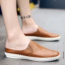 Новинка года; летние мужские туфли без задника на плоской подошве; кожаные туфли без задника; Мужские Повседневные тапочки из мягкой кожи; большие размеры 47