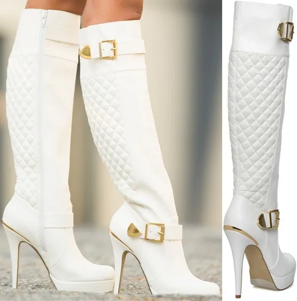 

New Arrival White Leather Women Round Toe Long Boots Over The Knee Boots High Heel Boots Warm Sexy Thin Legs Boots Free Shipping