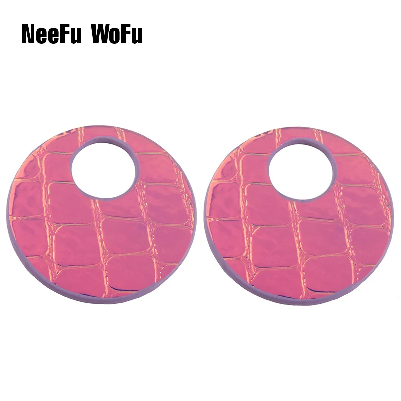 

NeeFu WoFu Earring Flash Leather Round Large Long Big Earrings Woman Brinco Ear Oorbellen Christmas Gift
