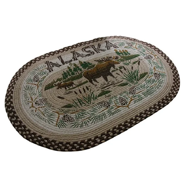 Handmade Linen Printed oval Mats Bedroom Kitchen Living Room Carpet 60