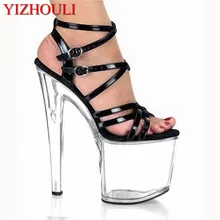 Пикантные туфли на высоком каблуке 20 см, с кристаллами, на платформе, в римском стиле, с перекрещивающимися ремешками, пикантная женская обувь, 8 дюймов, великолепная танцевальная обувь на высоком каблуке