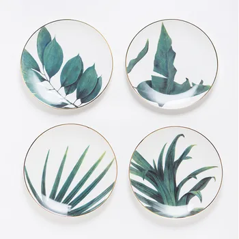 

Ceramic Plate Dinner Plate Platos Under-glaze Tray Plant Pattern Dish Food Tray Home Dessert Plate Christmas Tray Tableware 1pcs