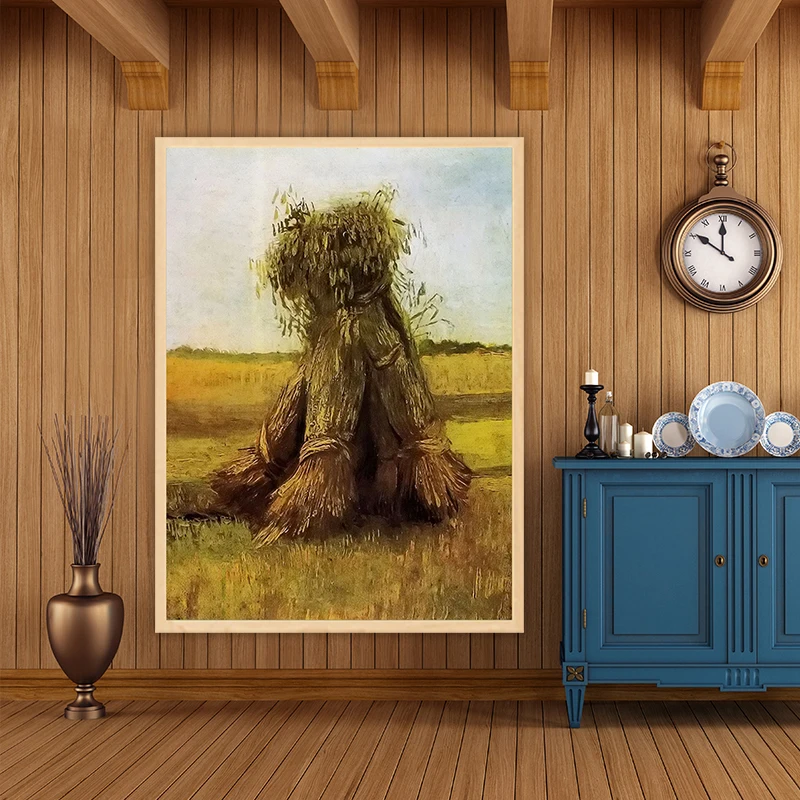 

Van Gogh sheaves of wheat in a field diy painting by numbers art paint decorative landscape adult impressionism oil paint canvas