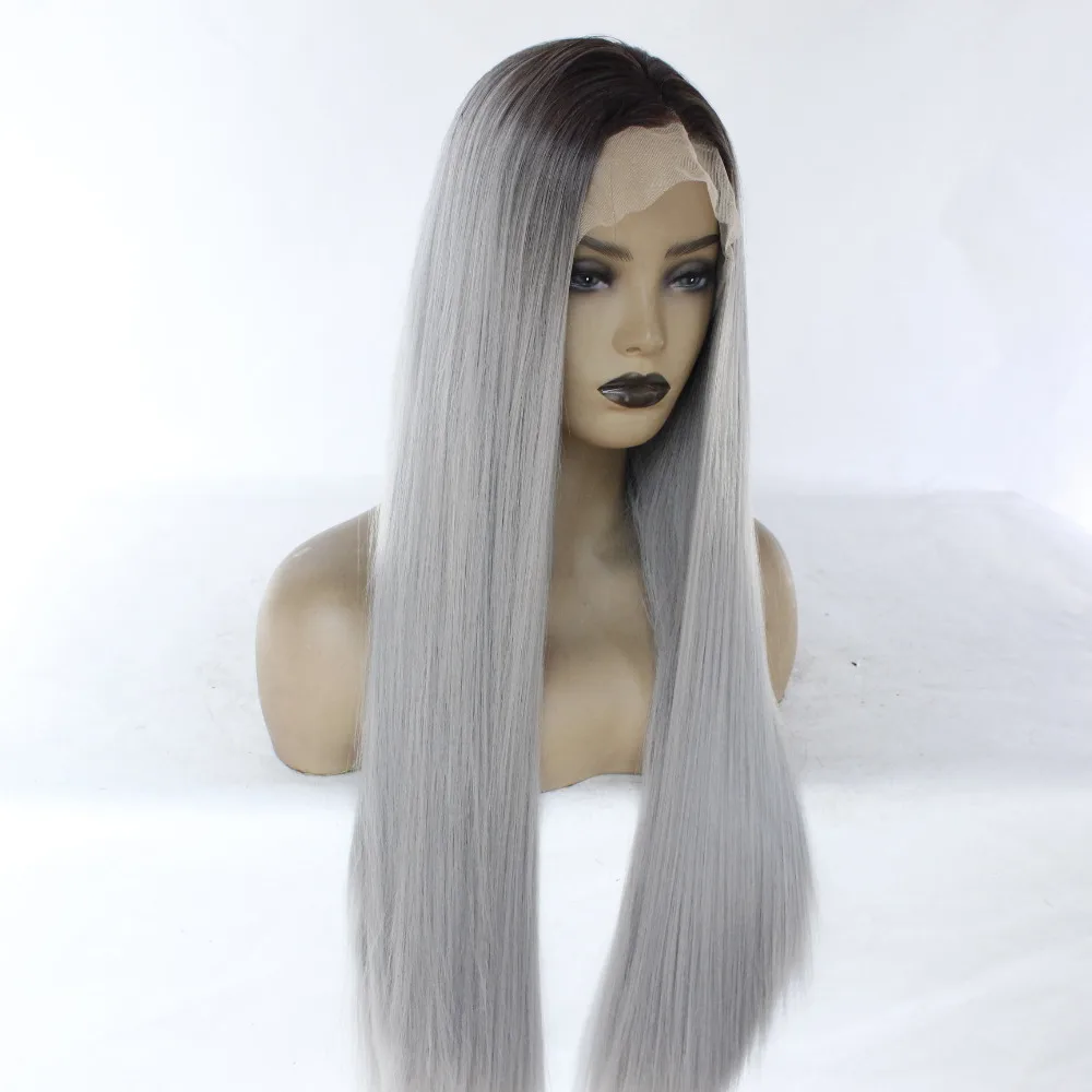 V'NICE Ombre серый синтетический парик натуральный Glueless синтетические волосы на кружеве прямые Искусственные парики для черный для