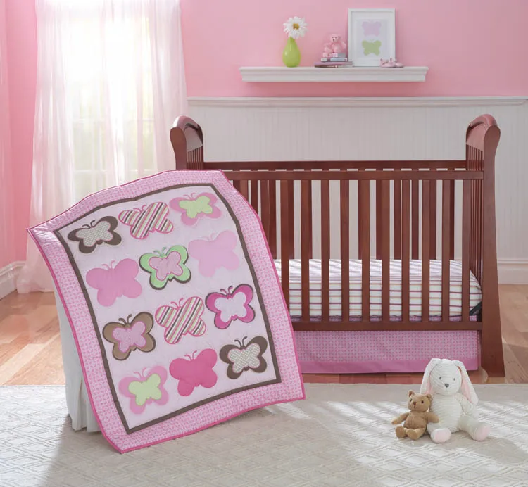 Комплекты для кроватки с бабочками розовая детская кроватка для девочек Детские подушки из хлопка, 7 шт. с бампером(розовая бабочка