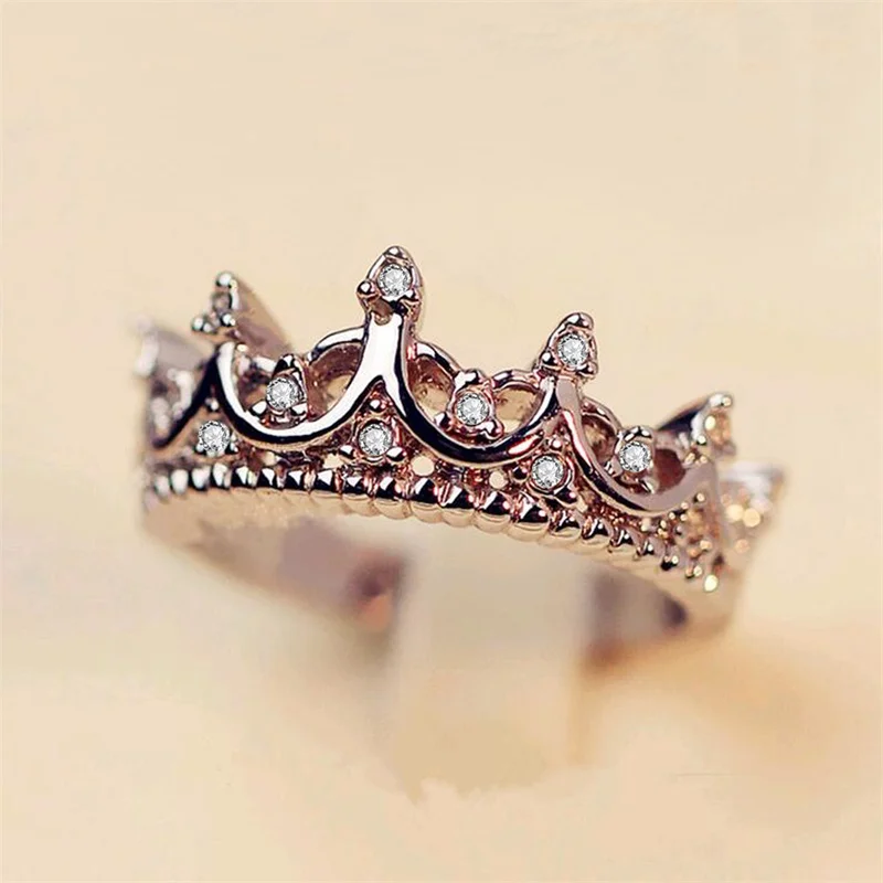 

VKME Fashion Crystal Ring Openwork Crown Silver color Ring Ladies Ring Jewelry