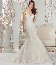 Free Shipping Hot Sale New Images Mermaid V Neck V Back Pleat Sweep Train African Wedding