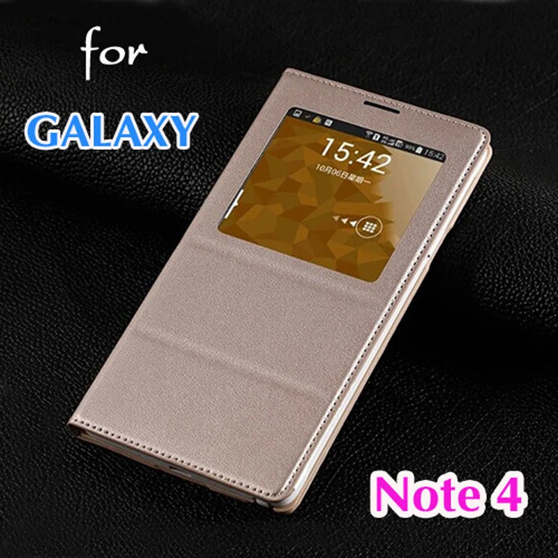 

YKSPACE high quality View windows Housing PU Leather Case Flip Cover For Samsung Galaxy Note 4 Cases Note4 N9100