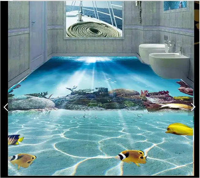 

3D wallpaper custom 3d floor painting wallpaper Underwater reef fish solid floor wall 3d sitting room photo wallpaper