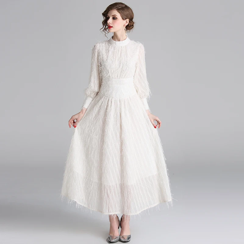 Женский фонарь с кисточкой Платье макси с длинным рукавом элегантные белые большие качели вечерние длинные платья Дамское винтажное платье Vestidos плюс размер