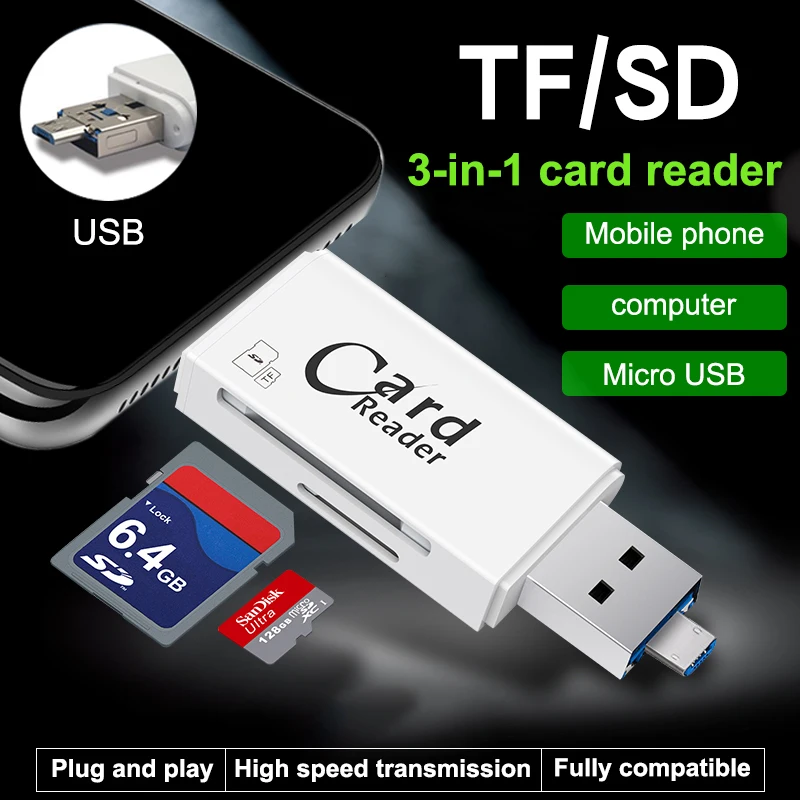 

Adapter for ios & Micro USB & USB TF SD Card Reader for iPhone PC Android Adaptateur USB 2.0 Lector Tarjeta Adaptador External