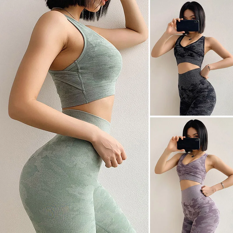 

Newly Women Camouflage Seamless Yoga Sports Bra with High Waist Leggings Pants for Fitness 19ing