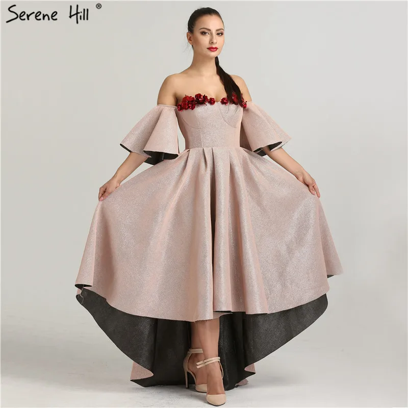 Без рукавов высокого класса сексуальные модные вечерние платья 2019 Бисероплетение Цветы асимметричные вечерние платья Serene Hill QA8009