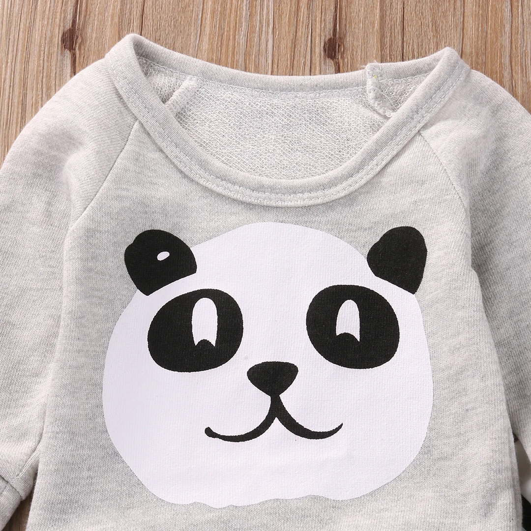 Комплект из 2 предметов, милая футболка с длинными рукавами и рисунком панды для новорожденных мальчиков и девочек штаны в полоску, комплект одежды