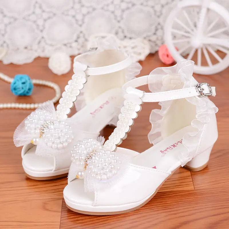 Летняя обувь для девочек; сандалии для маленьких девочек; нескользящая детская обувь; сандалии принцессы с жемчужинами на подошве из коровьей кожи для детей 6-18 лет - Цвет: sandals 2